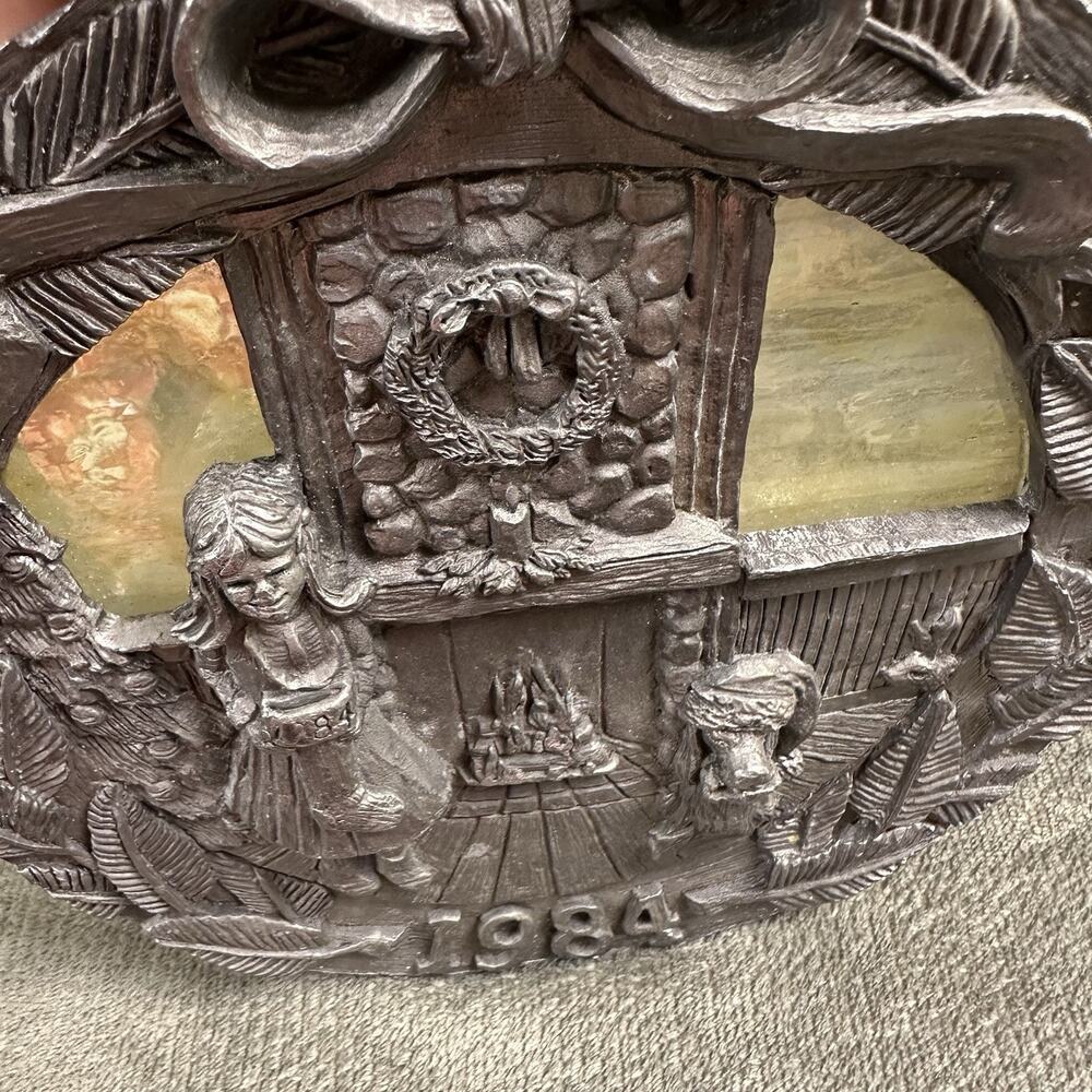 Michael Ricker 1984 Pewter Plate Vintage Southern Christmas Slag Glass Holiday